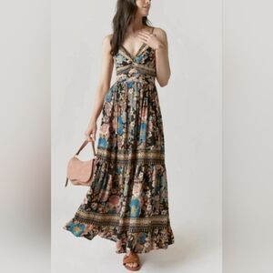 Angie Blue  and Pink Maxi Sundress with Halter Neckline